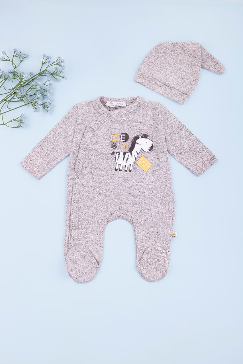 Комплект для новорожденных (комбинезон+шапка) 56-74 For my baby 22457 - серый