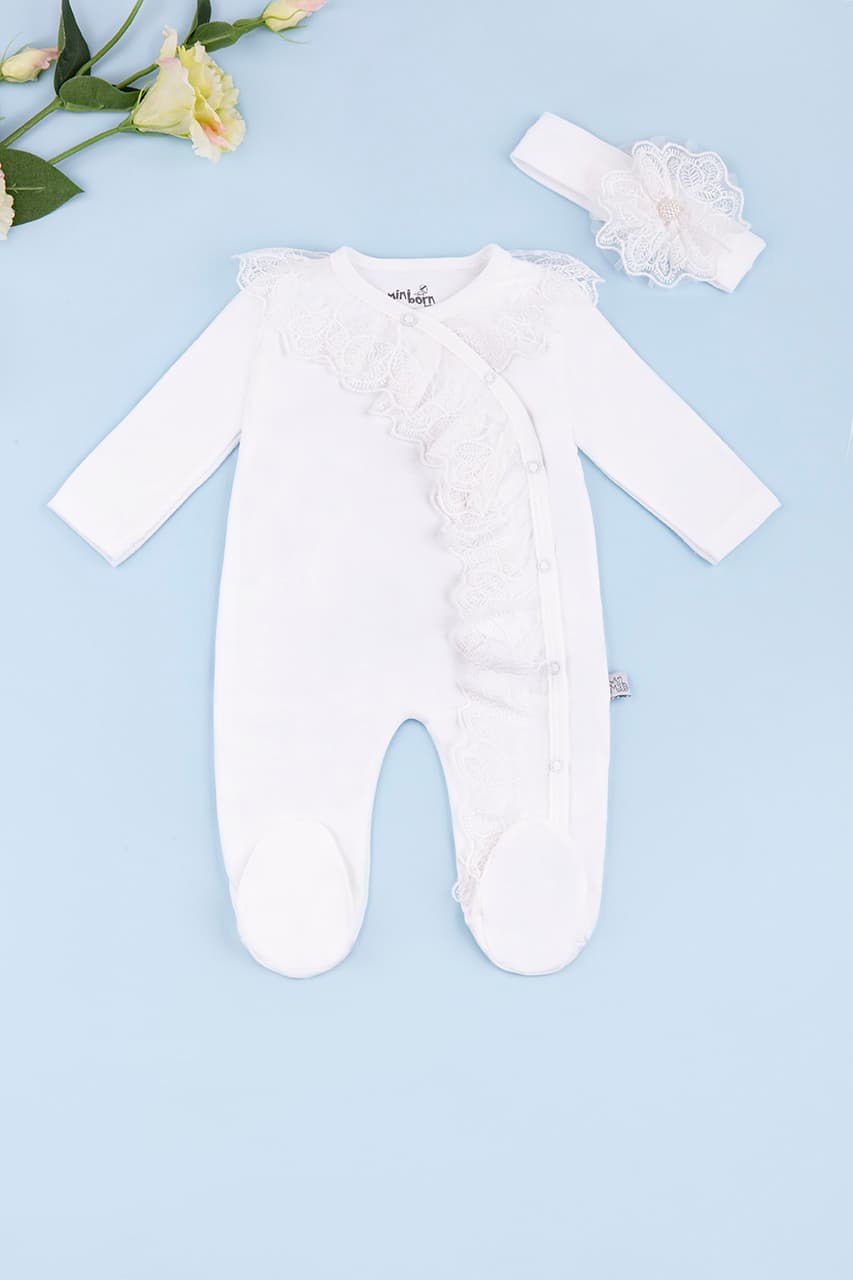 Комбинезон+повязка для выписки 0-6 Mini born 2071 -молочный