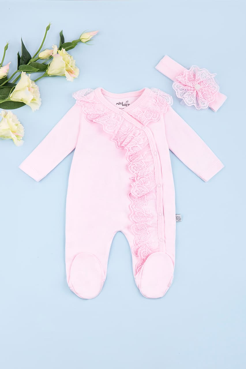 Комбінезон+пов'язка для виписки 0-6 Mini born 2071 -рожевий