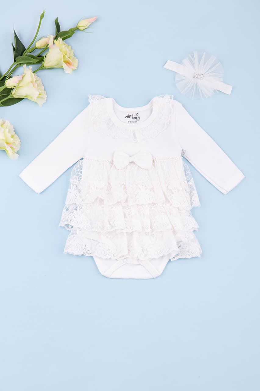 Боді-плаття+пов'язка 0-12 Mini born 2051 -молочний