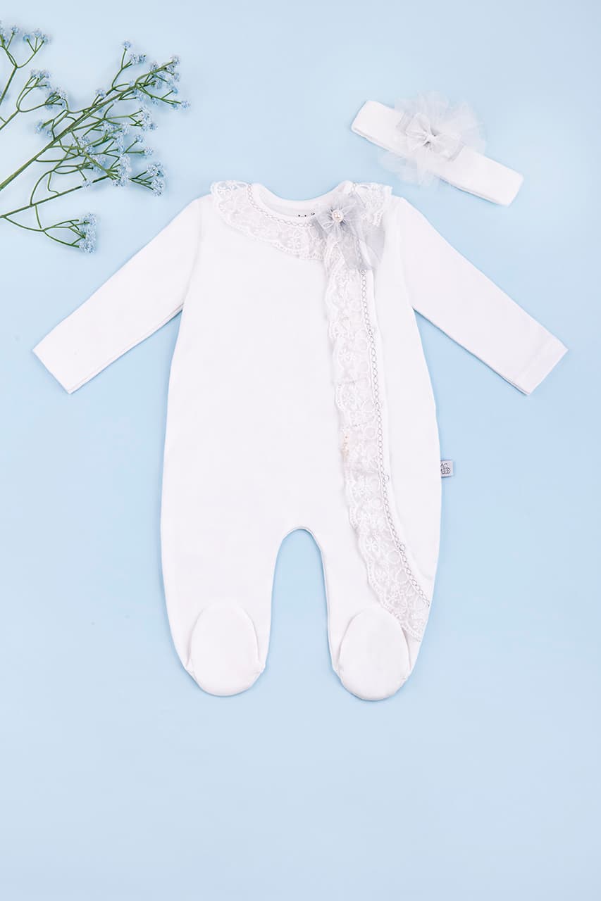Комбинезон+повязка для выписки 0-6 Mini born 2202-молочный