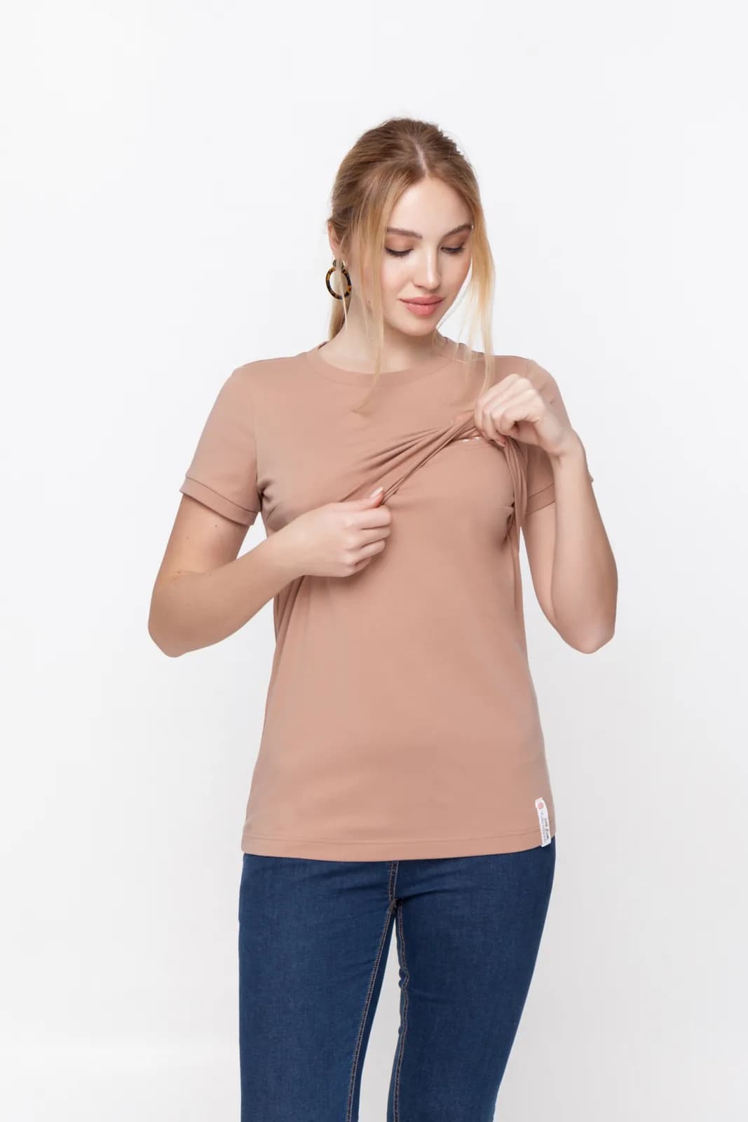 Футболка для вагітних і годування XS-XXL Юла мама Margo NR-10.013 -бежевий фото 4