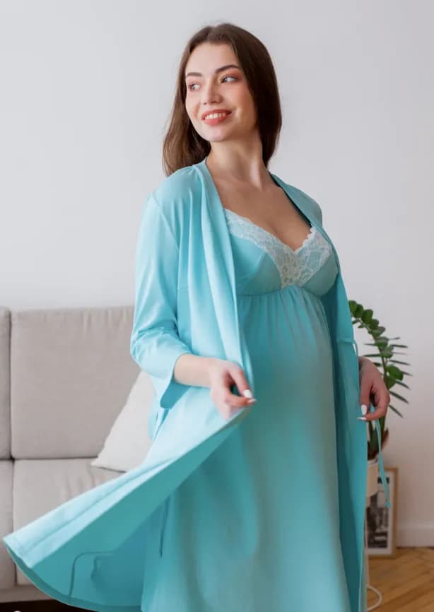 Ночная рубашка для беременных и кормления S-XXL Юла мама MONIKA NEW NW-2.2.3 бирюзовый фото 5 Ночная рубашка для беременных и кормления S-XXL Юла мама MONIKA NEW NW-2.2.3 бирюзовый фото 5