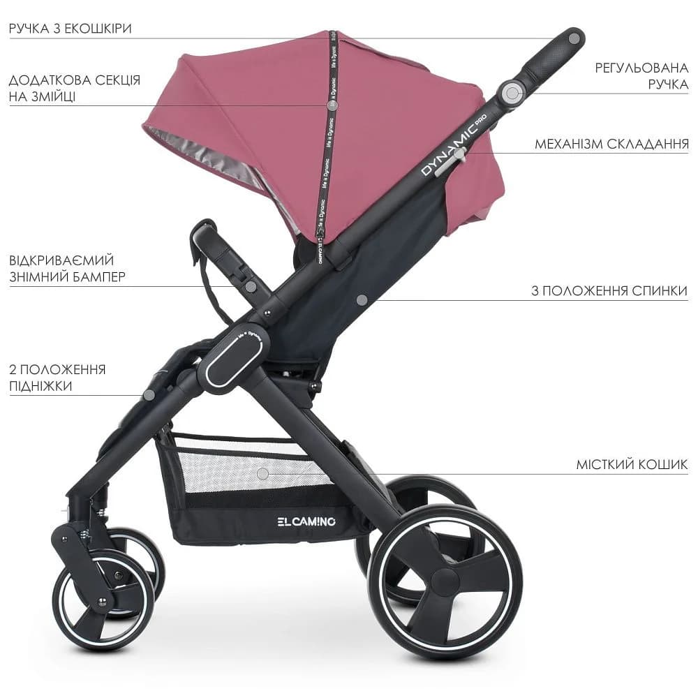 Коляска прогулянкова El Camino Dynamic Pro ME 1053N Rose фото 3 Коляска прогулянкова El Camino Dynamic Pro ME 1053N Rose фото 3
