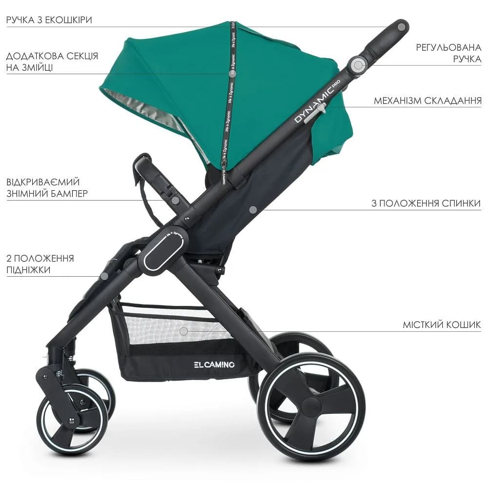 Коляска прогулочная El Camino Dynamic Pro ME 1053N Sea Green фото 3 Коляска прогулочная El Camino Dynamic Pro ME 1053N Sea Green фото 3