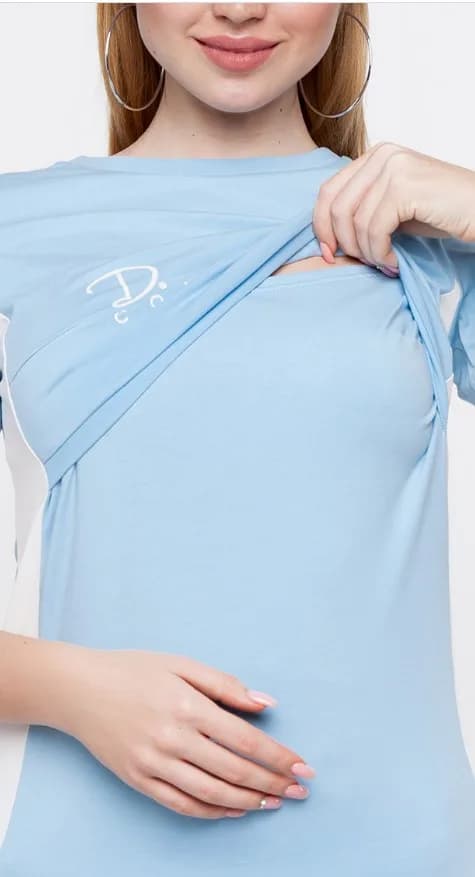 Костюм для вагітних і годування (туніка+велосипедки) XS-XL Юла мама JANEL ST-20.022 -блакитний фото 5 Костюм для вагітних і годування (туніка+велосипедки) XS-XL Юла мама JANEL ST-20.022 -блакитний фото 5