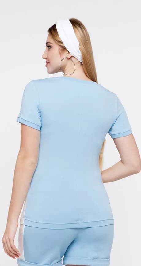 Костюм для вагітних і годування (туніка+велосипедки) XS-XL Юла мама JANEL ST-20.022 -блакитний фото 2 Костюм для вагітних і годування (туніка+велосипедки) XS-XL Юла мама JANEL ST-20.022 -блакитний фото 2