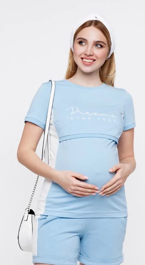 Костюм для вагітних і годування (туніка+велосипедки) XS-XL Юла мама JANEL ST-20.022 -блакитний фото 4 Костюм для вагітних і годування (туніка+велосипедки) XS-XL Юла мама JANEL ST-20.022 -блакитний фото 4
