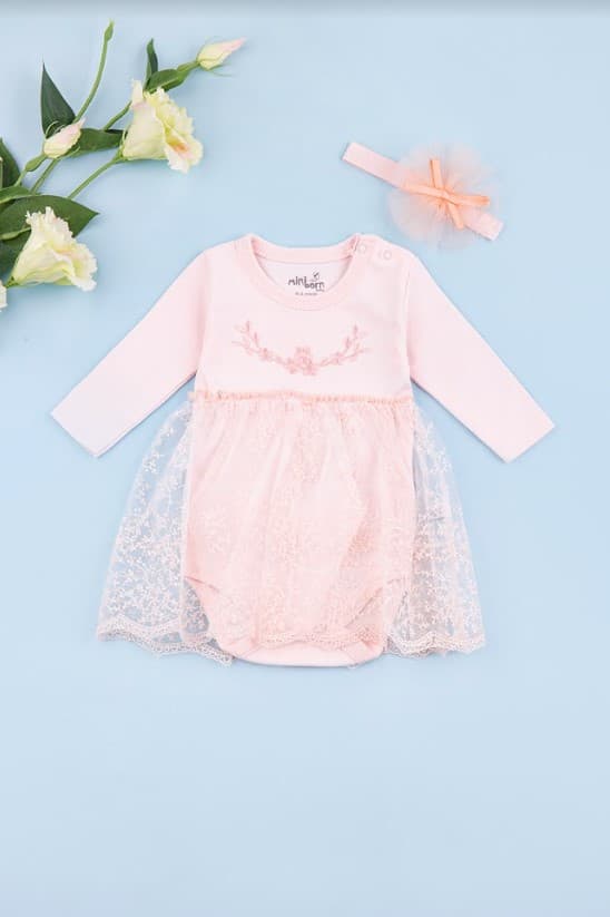 Комплект (платье+повязка) Mini Born 0-12 TO AVK2028 -персиковый