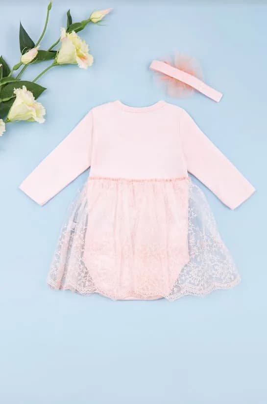 Комплект (платье+повязка) Mini Born 0-12 TO AVK2028 -персиковый фото 2