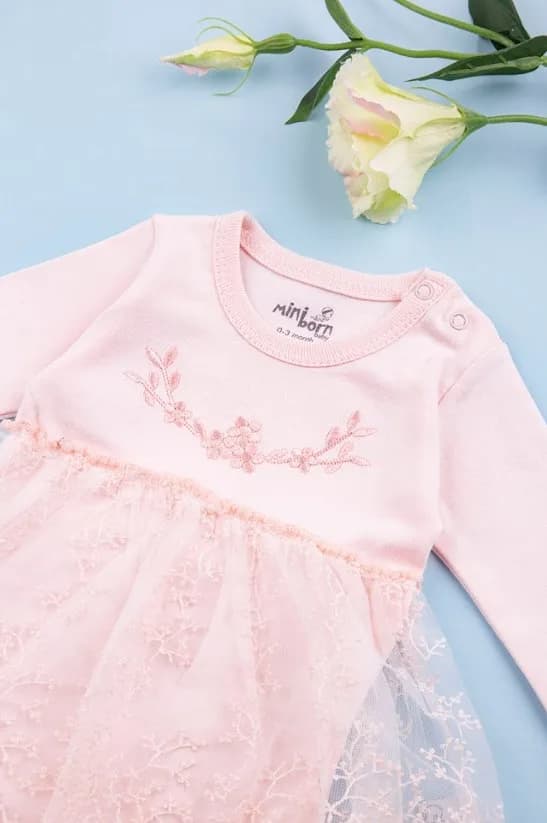 Комплект (платье+повязка) Mini Born 0-12 TO AVK2028 -персиковый фото 6
