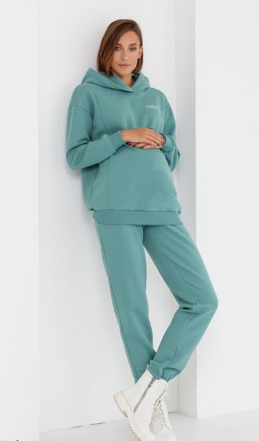 Штани спортивні утеплені для вагітних S-XL Юла мама CELIA WARM TR-41.133 -зелений