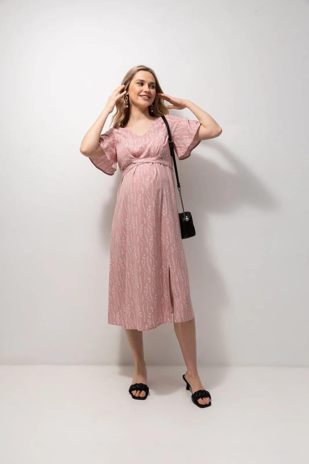 Платье для беременных и кормления S-XXL Юла мама VANESSA DR-23.032 -розовый фото 7