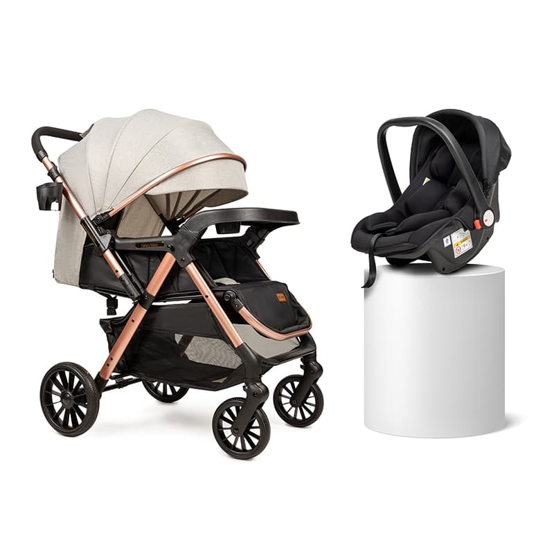 Коляска прогулочная + автокресло Ninos Maxi 2 Light Grey Gold NM2025CSLG