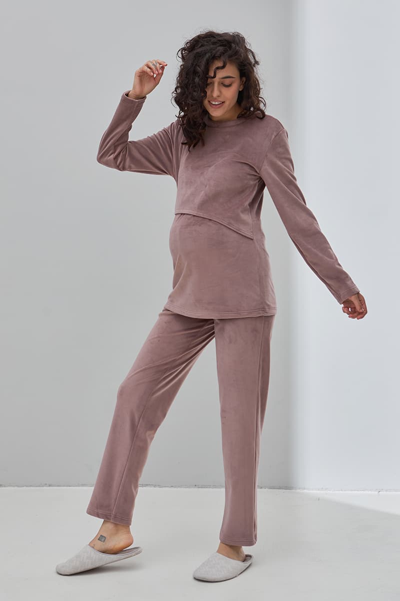 Пижама для беременных и кормления (свитшот дл.рук+штаны) S-XL Юла мама HYGGE NW-5.13.1 -сиреневый