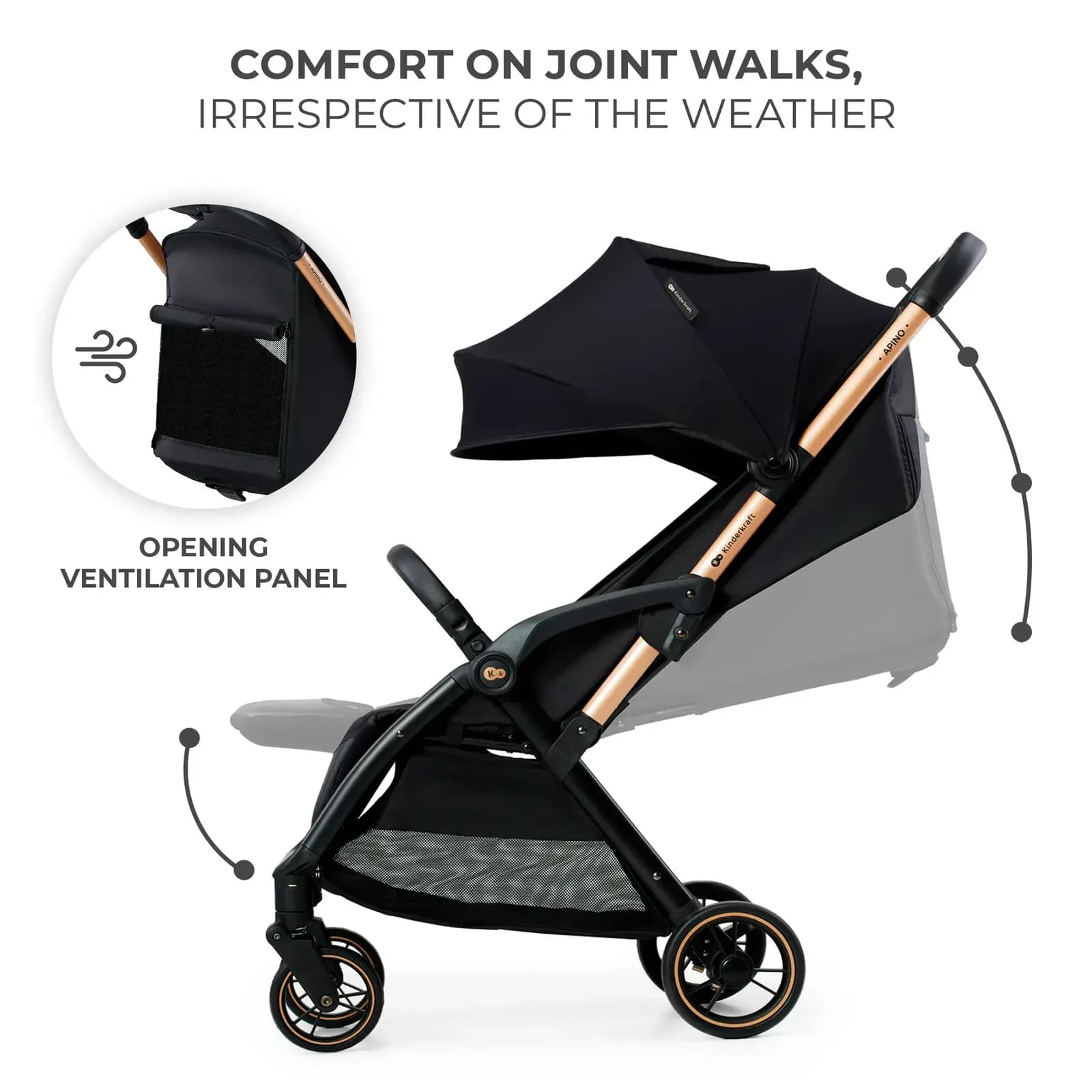 Коляска прогулочная Kinderkraft Apino KSAPIN00BLK0000 Raven Black фото 2