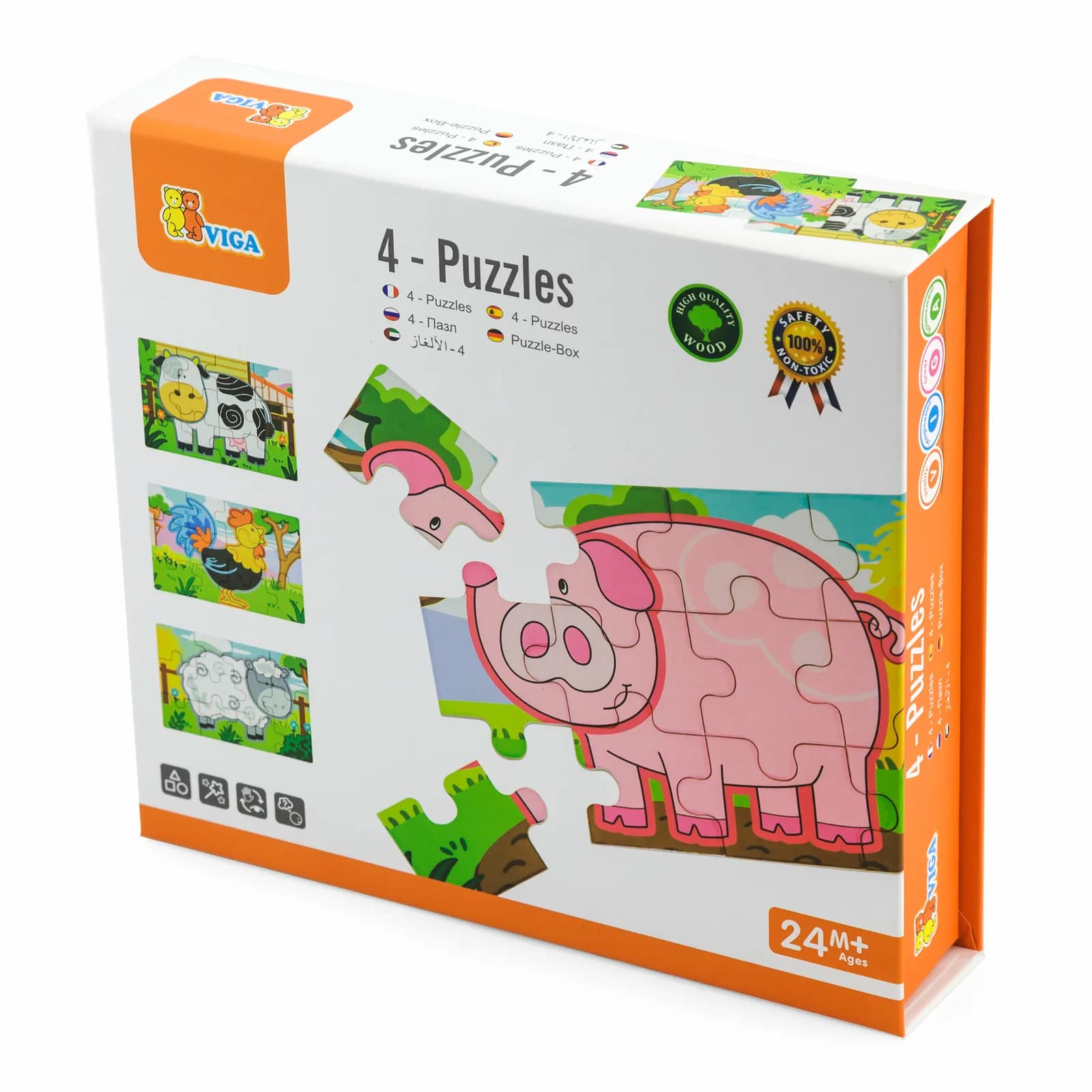 Пазли дерев'яні 4в1 Viga Toys Ферма 48ел 50069 фото 2