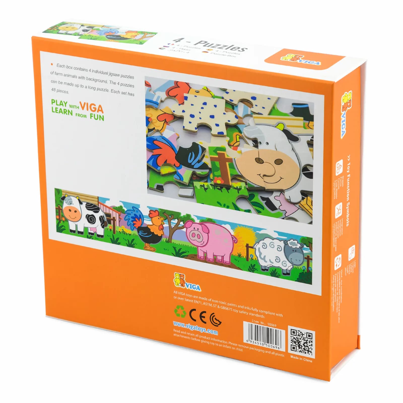 Пазли дерев'яні 4в1 Viga Toys Ферма 48ел 50069 фото 3