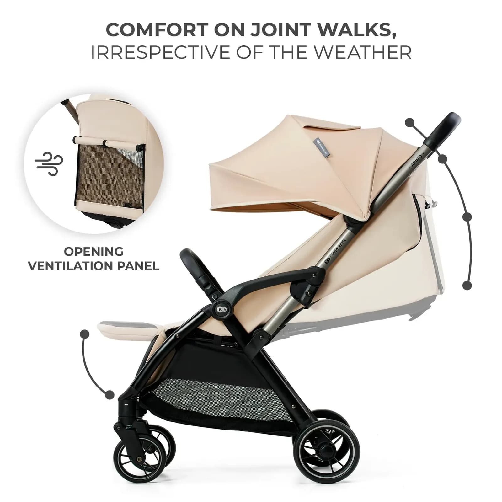 Коляска прогулянкова Kinderkraft Apino KSAPIN00BEG0000 Dune Beige фото 7 Коляска прогулянкова Kinderkraft Apino KSAPIN00BEG0000 Dune Beige фото 7