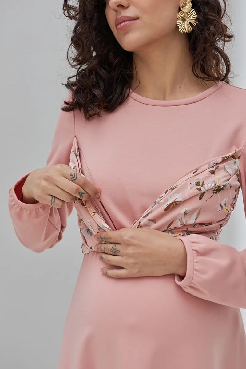 Сукня для вагітних та годування S-XL Юла мама MAGNOLIA DR-30.091 -рожевий фото 4 Сукня для вагітних та годування S-XL Юла мама MAGNOLIA DR-30.091 -рожевий фото 4