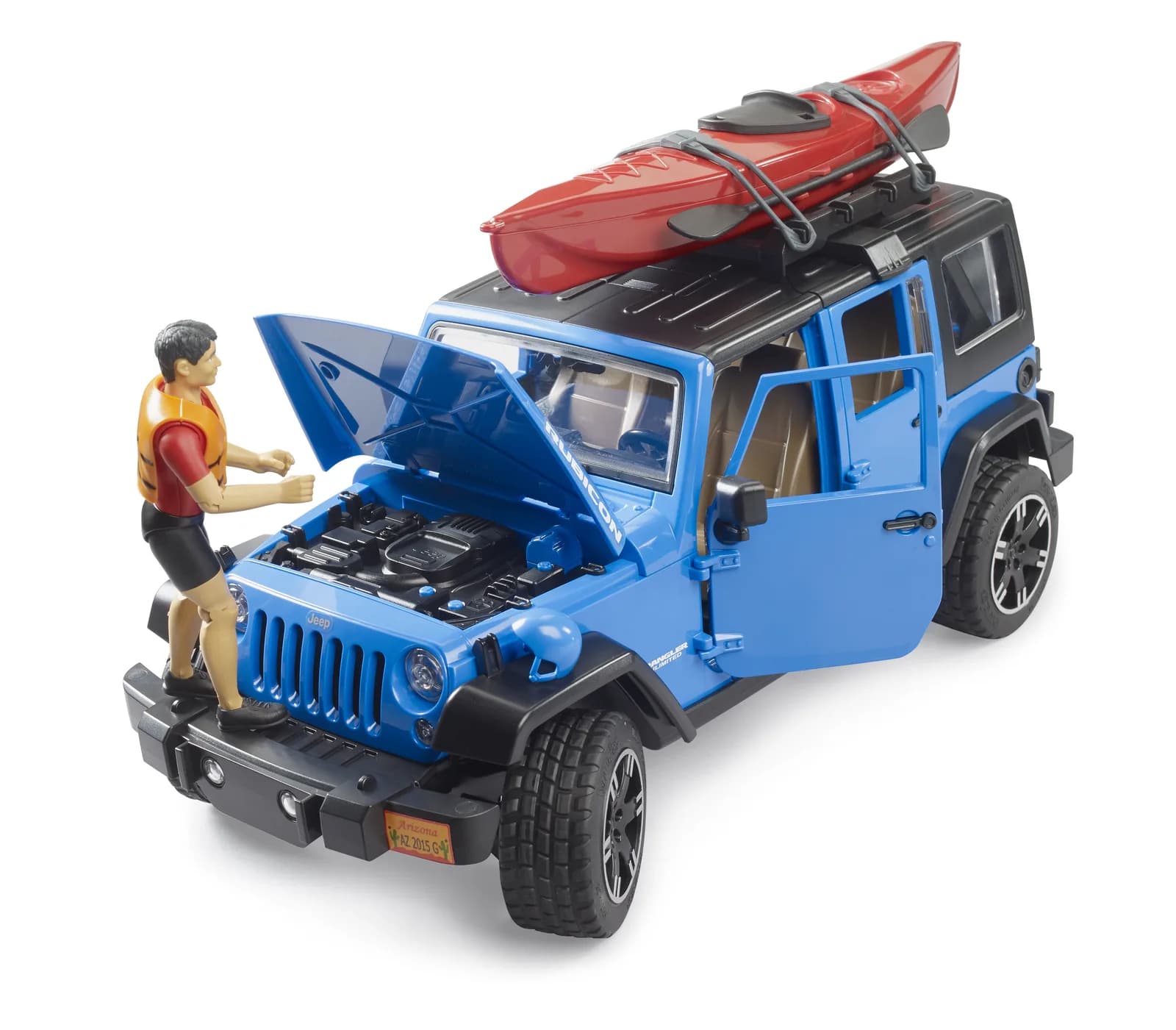 Джип Jeep Wrangler Rubicon Unlimited з каяком та фігуркою 1:16 Bruder 02529 фото 7 Джип Jeep Wrangler Rubicon Unlimited з каяком та фігуркою 1:16 Bruder 02529 фото 7