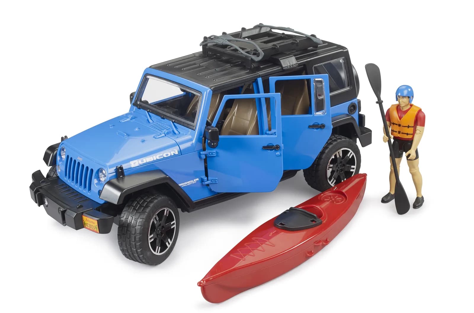 Джип Jeep Wrangler Rubicon Unlimited з каяком та фігуркою 1:16 Bruder 02529 фото 4 Джип Jeep Wrangler Rubicon Unlimited з каяком та фігуркою 1:16 Bruder 02529 фото 4