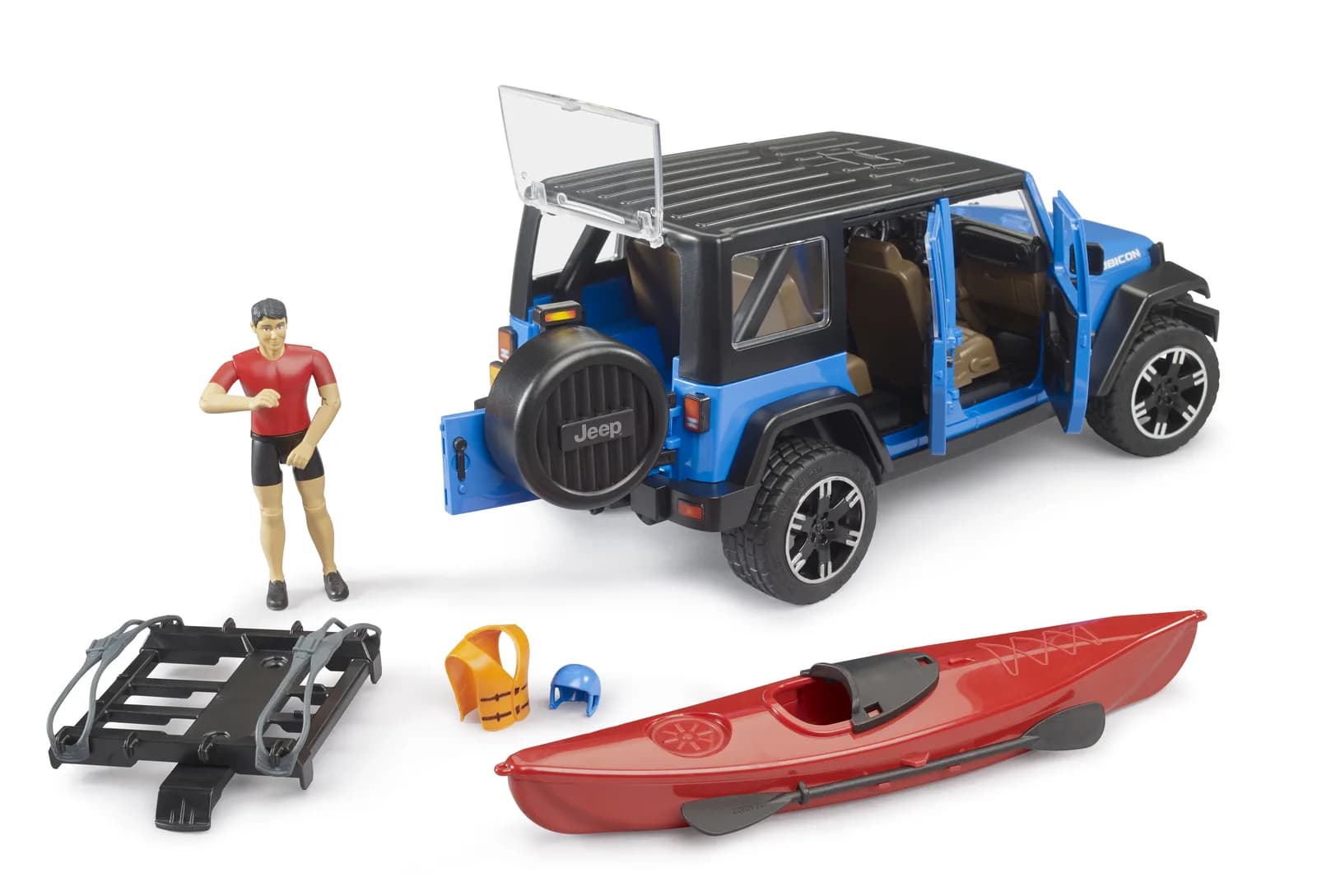 Джип Jeep Wrangler Rubicon Unlimited з каяком та фігуркою 1:16 Bruder 02529 фото 3 Джип Jeep Wrangler Rubicon Unlimited з каяком та фігуркою 1:16 Bruder 02529 фото 3