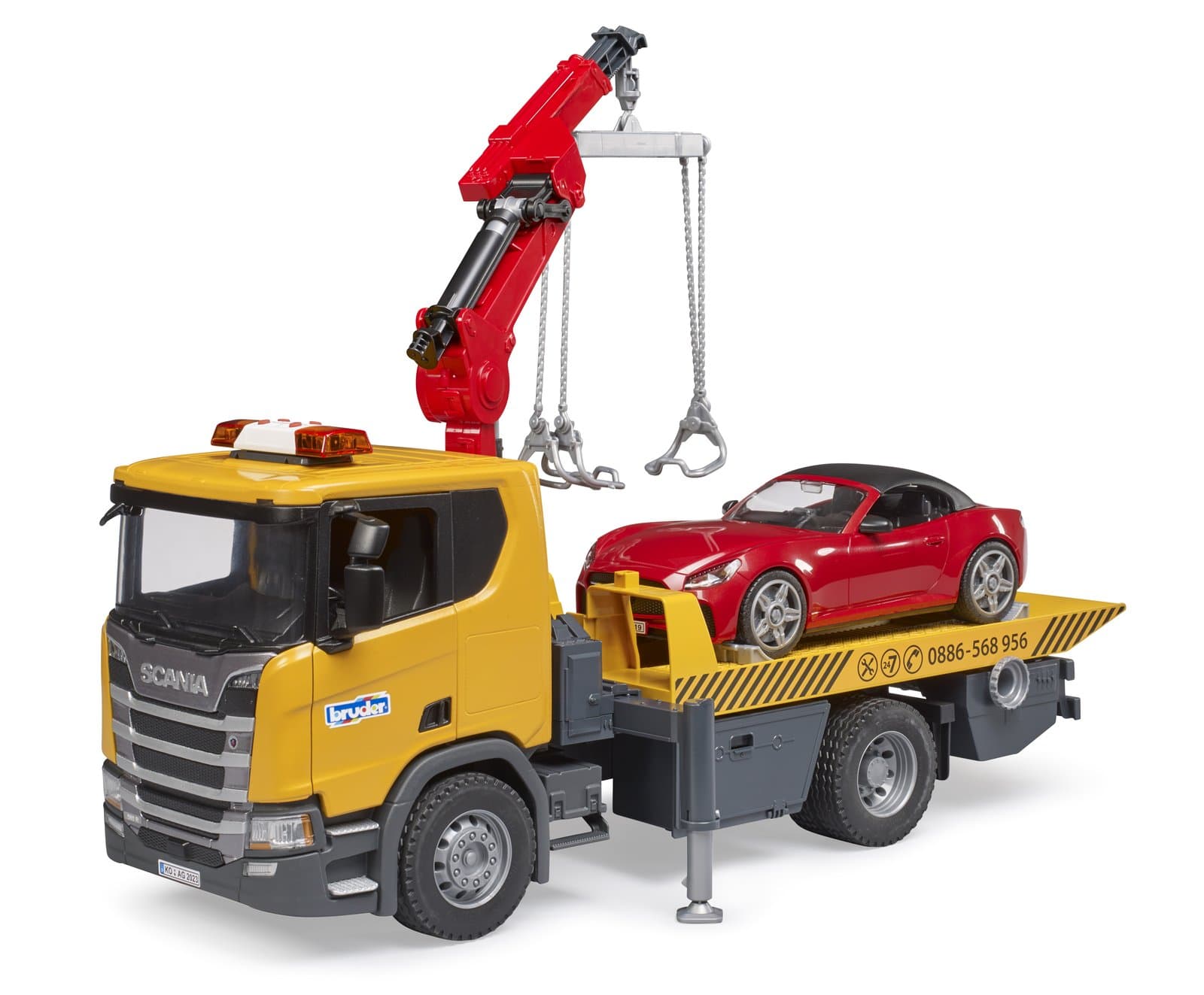 Евакуатор Scania Super 560R з краном-маніпулятором та автомобіль Roadster 1:16 Bruder 03552