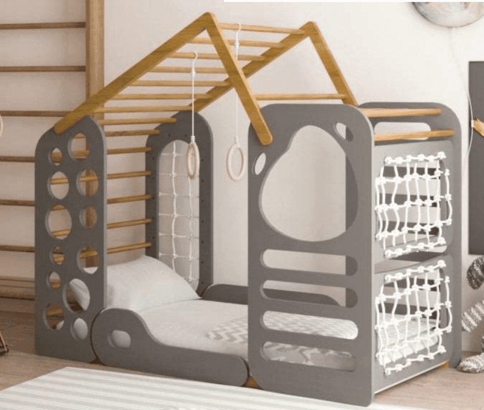 Ліжко дитяче TatkoPlayground Montessori Будиночок 1600x800 ТРMD-grey