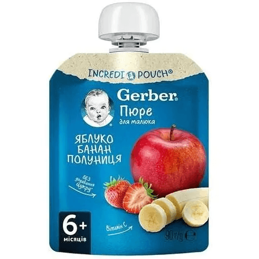 Пюре яблуко, банан, полуниця Gerber 90г 501463