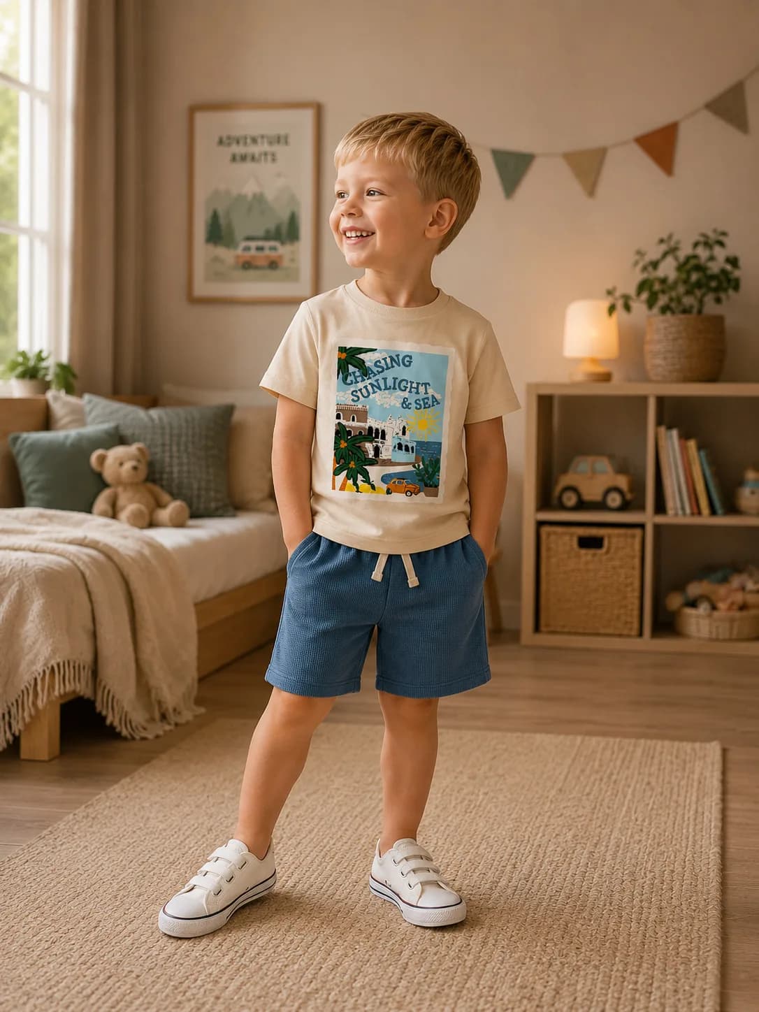 Комплект футболка и шорты для мальчика Liliboom kids молочно-синий фото 4