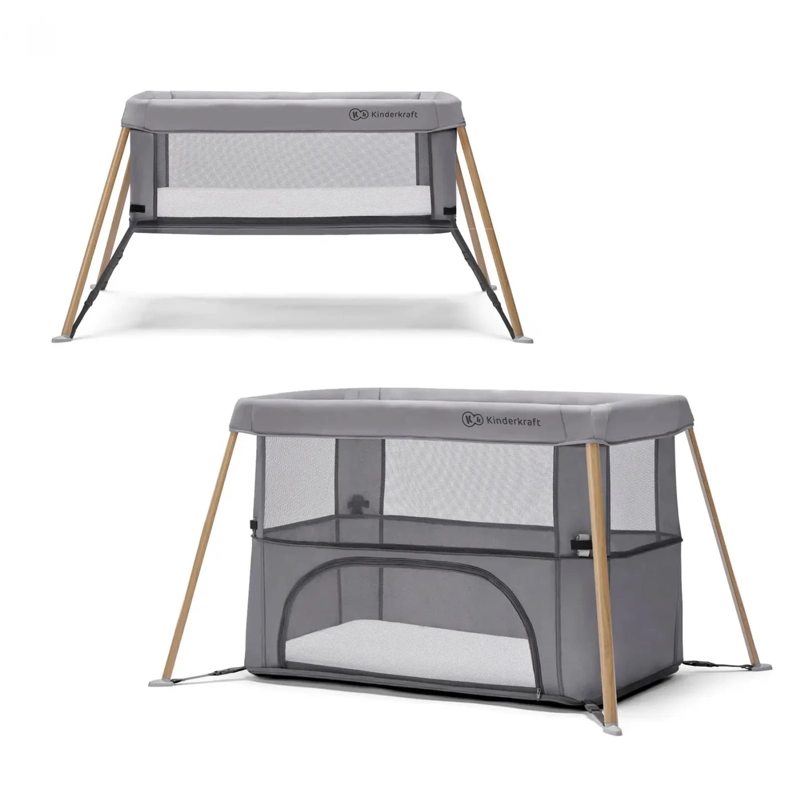 Ліжечко-манеж 2в1 Kinderkraft Movi KCMOVI00WOD0000 Grey Wooden фото 3