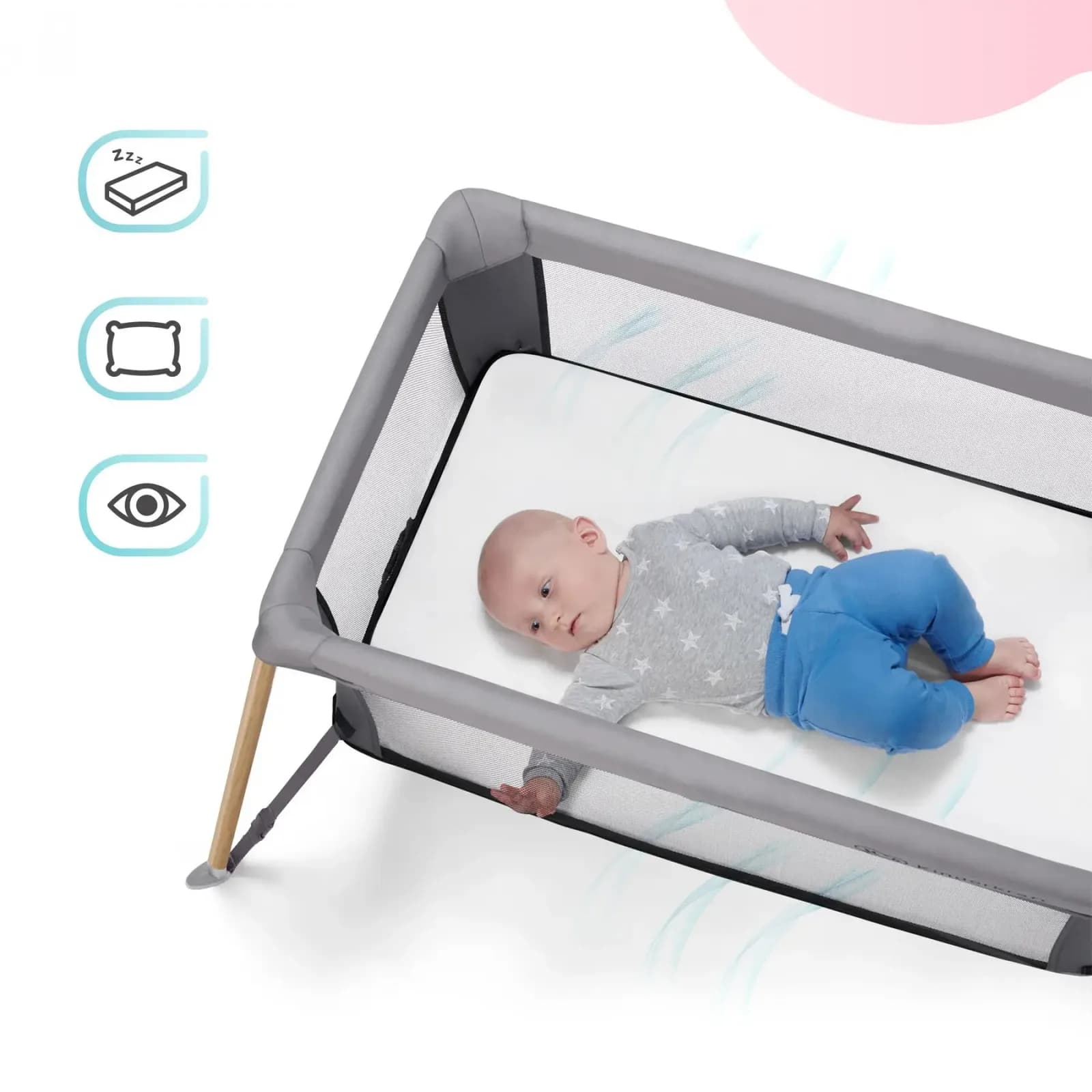 Ліжечко-манеж 2в1 Kinderkraft Movi KCMOVI00WOD0000 Grey Wooden фото 2