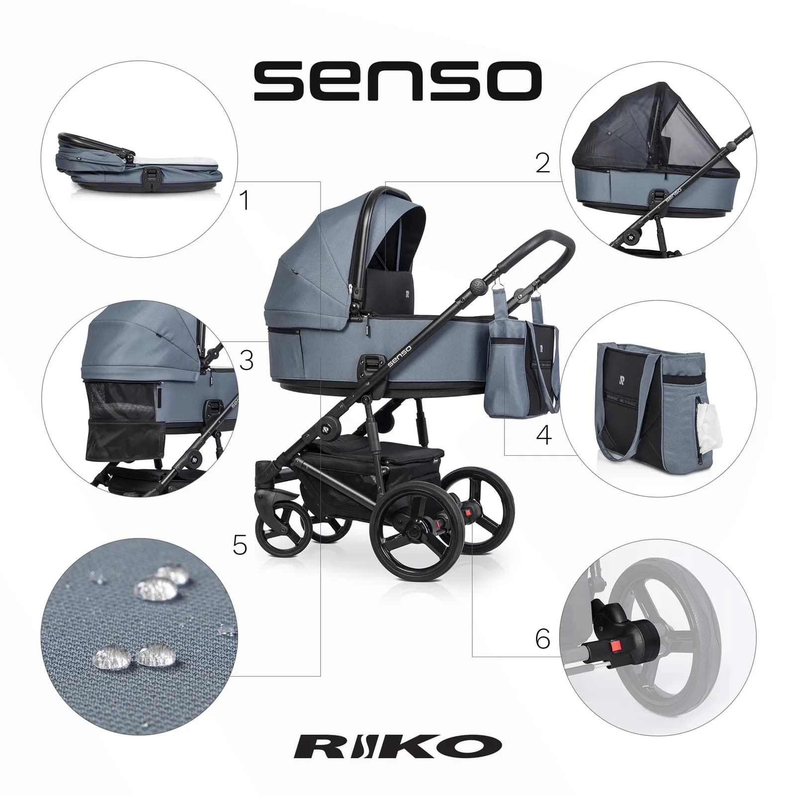 Коляска универсальная 2в1 Riko Senso 01 Denim NEW RSS-01 фото 3