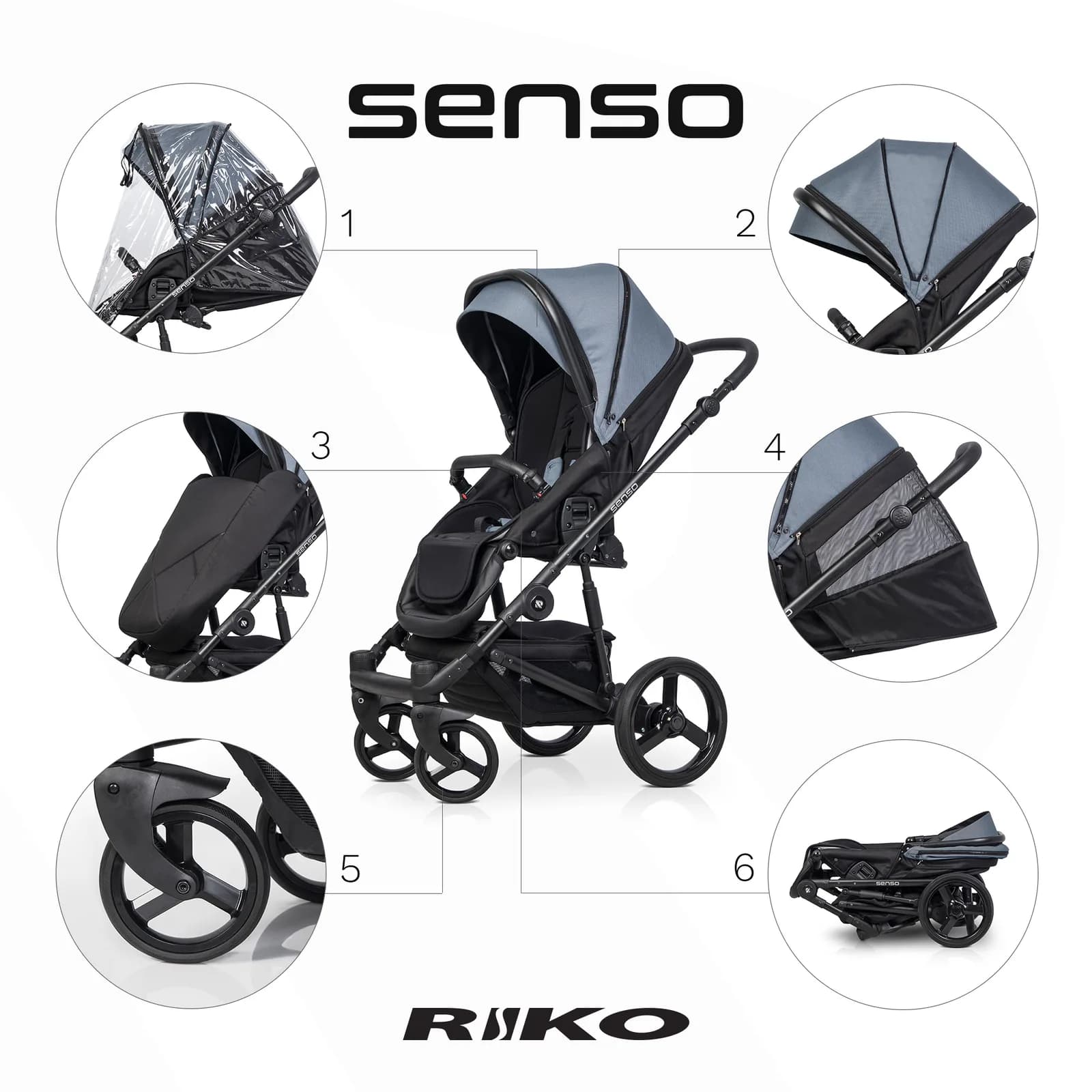 Коляска универсальная 2в1 Riko Senso 01 Denim NEW RSS-01 фото 2