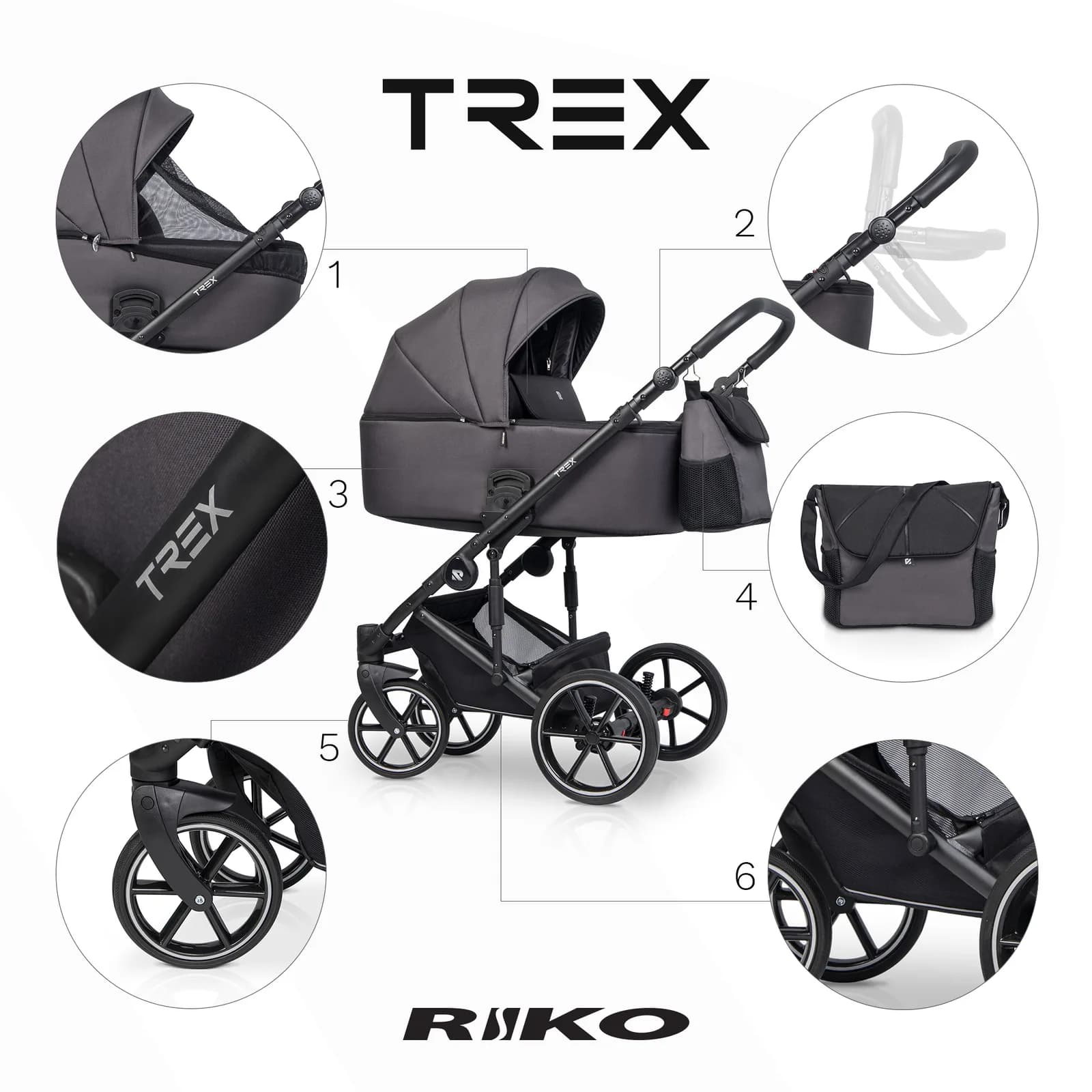 Коляска универсальная 2в1 Riko TREX 01 Anthracite NEW RTX-01 фото 5 Коляска универсальная 2в1 Riko TREX 01 Anthracite NEW RTX-01 фото 5