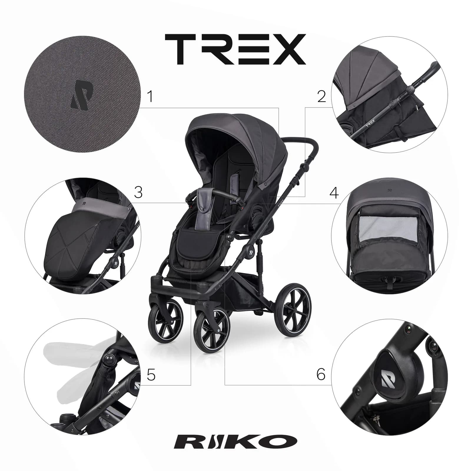 Коляска универсальная 2в1 Riko TREX 01 Anthracite NEW RTX-01 фото 8 Коляска универсальная 2в1 Riko TREX 01 Anthracite NEW RTX-01 фото 8