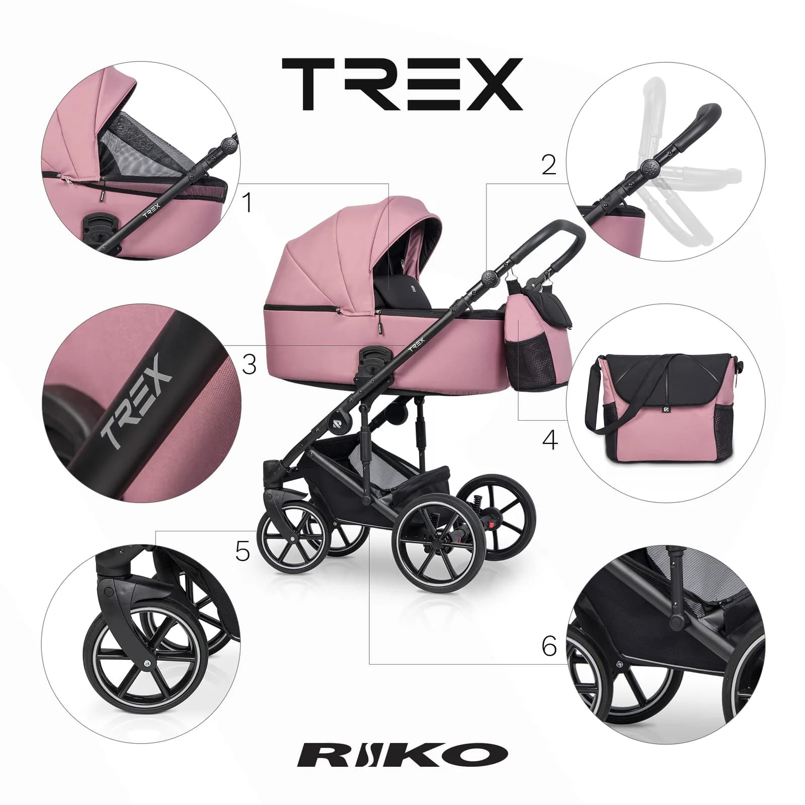 Коляска універсальна 2в1 Riko TREX 03 Energy Pink NEW RTX-03 фото 5 Коляска універсальна 2в1 Riko TREX 03 Energy Pink NEW RTX-03 фото 5