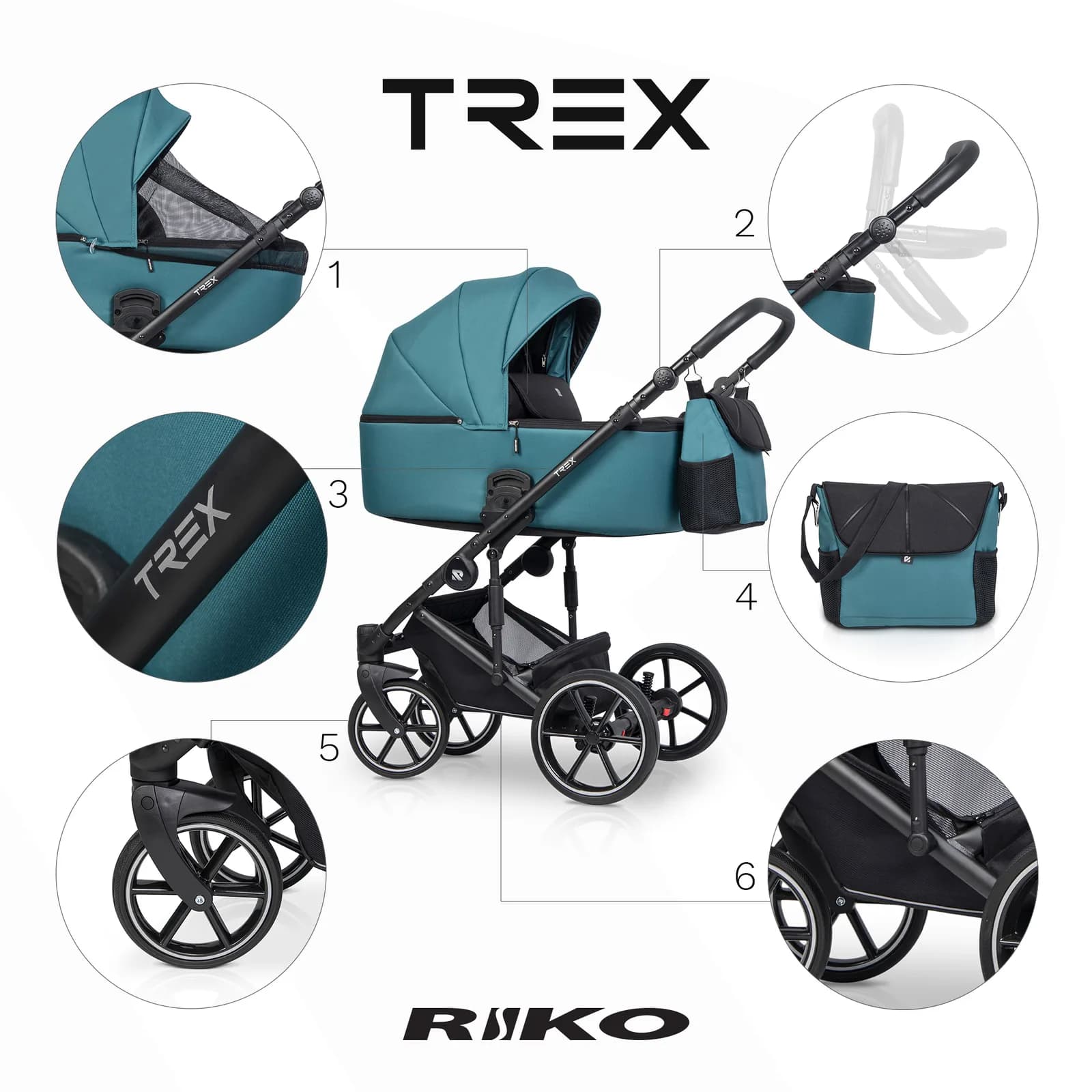 Коляска универсальная 2в1 Riko TREX 04 Lagoon NEW RTX-04 фото 7