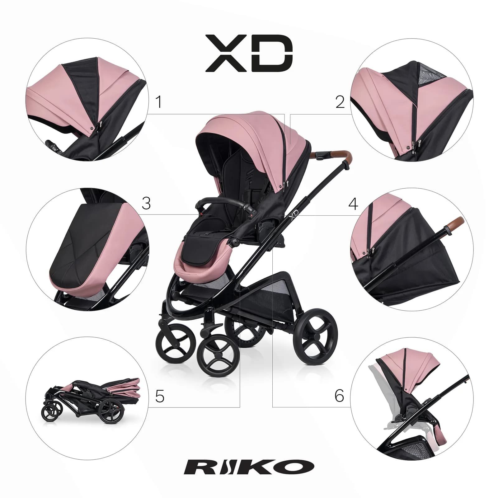 Коляска унiверсальна 2в1 Riko XD PRO 03 Energy Pink NEW RXD-03 фото 3 Коляска унiверсальна 2в1 Riko XD PRO 03 Energy Pink NEW RXD-03 фото 3