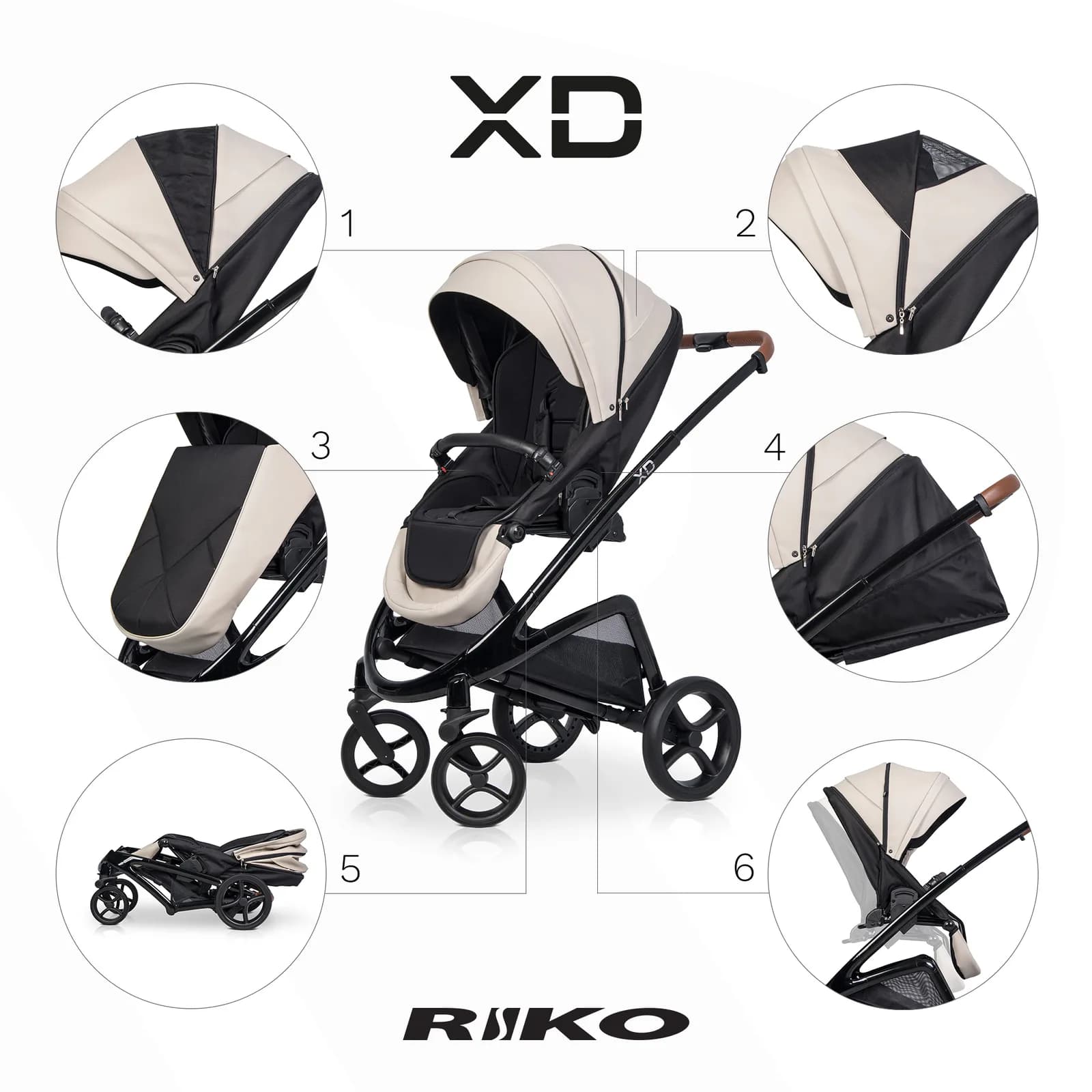 Коляска универсальная 2в1 Riko XD PRO 05 Sand NEW RXD-05 фото 3 Коляска универсальная 2в1 Riko XD PRO 05 Sand NEW RXD-05 фото 3