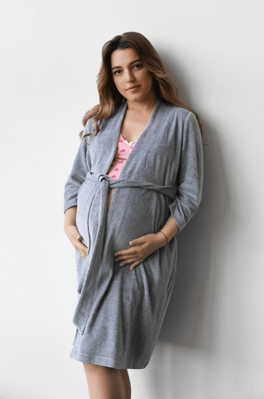 Халат велюр для вагітних та годування XS-XL Мамін Дом 25400-Світло - сірий