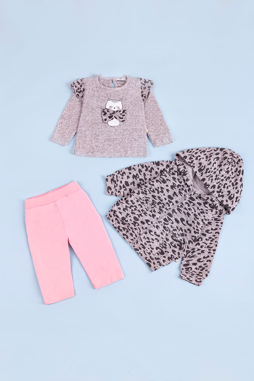 Комплект (кофта футболка+дл.рук+штаны) 62-80 For my baby 22698 -серый