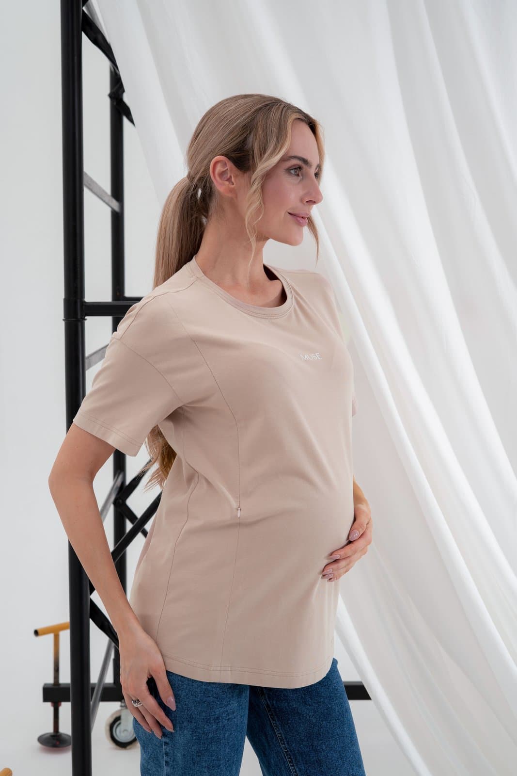 Футболка для беременных и кормления S-L Юла мама Muse NR-35.016 -бежевый