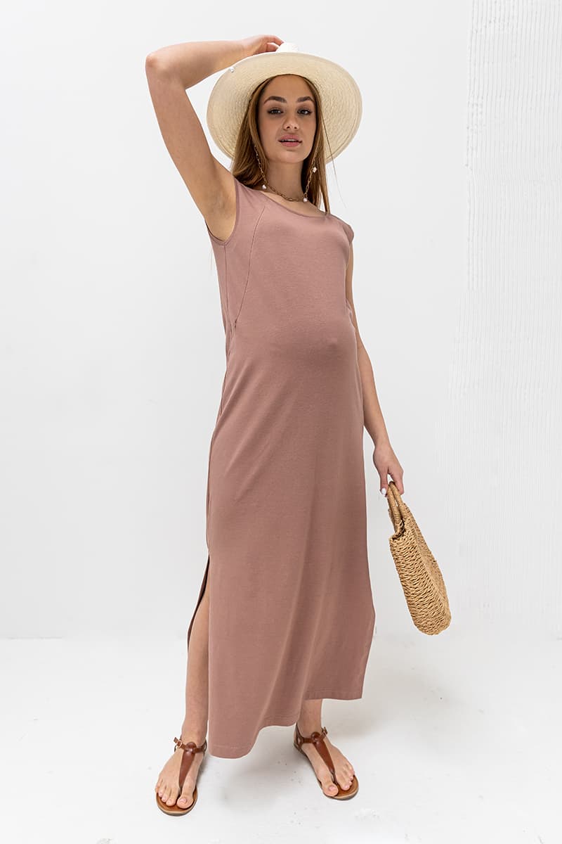 Платье для беременных и кормления S-XL Юла мама MILA DR-23.081 -коричневый Платье для беременных и кормления S-XL Юла мама MILA DR-23.081 -коричневый