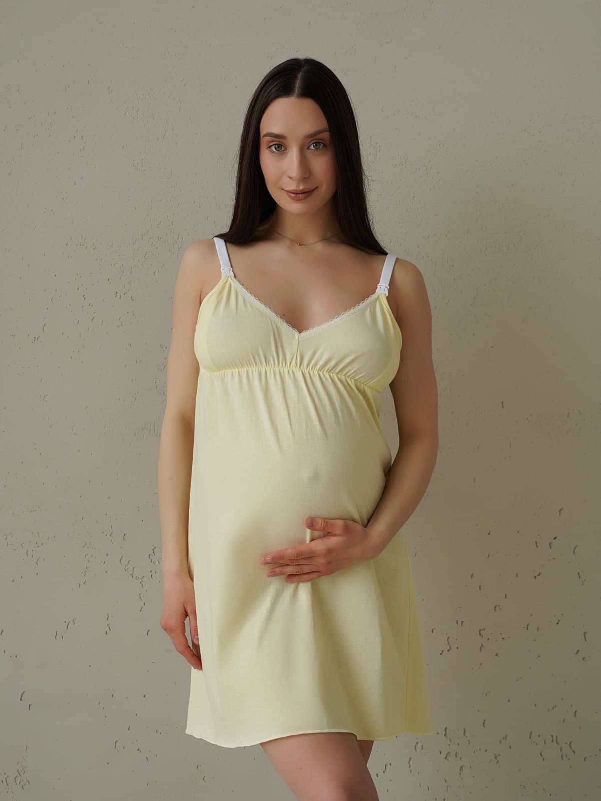 Ночная рубашка для беременных и кормления XS-XXL Мамин Дом 24133-Пастельный желтый