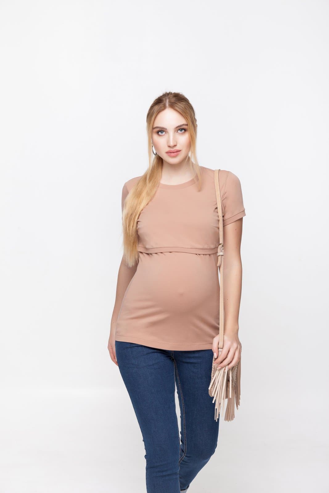 Футболка для вагітних і годування XS-XXL Юла мама Margo NR-10.013 -бежевий