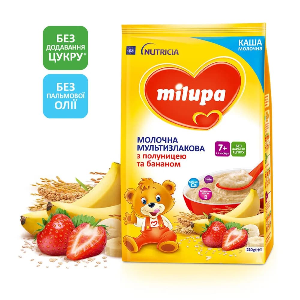 Каша молочная мультизлаковая с клубникой и бананом Milupa 210г 182836 фото 5 Каша молочная мультизлаковая с клубникой и бананом Milupa 210г 182836 фото 5