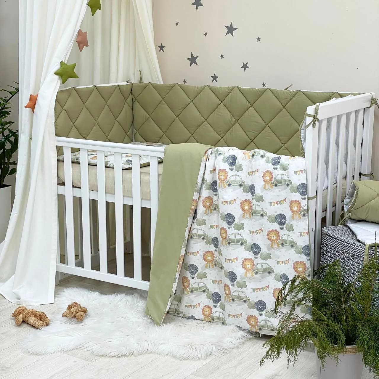Постельный комплект Маленькая Соня Baby Mix Львенок с машинкой 6ед 0291198 Зеленый фото 2 Постельный комплект Маленькая Соня Baby Mix Львенок с машинкой 6ед 0291198 Зеленый фото 2