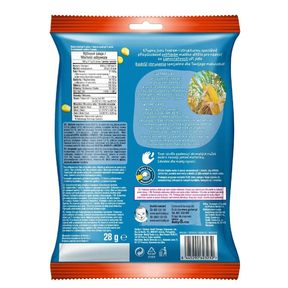 Снеки кукурудзяні з полуницею та бананом Gerber 28г 906232 фото 2 Снеки кукурудзяні з полуницею та бананом Gerber 28г 906232 фото 2